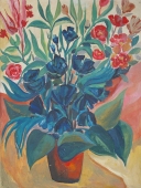 Синие и красные цветы 100-75 холст, масло