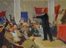 Выступление Ленина 30-40 см. картон масло 1970е 