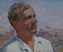 Портрет мужчины в белой рубашке  47-56 см.  картон масло 1970е 