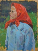 Девочка в красной косынке  38-29 см. картон масло 1960е 