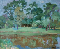 Лето. Озеро 40-49 см., картон, маслом 1985 год 