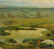 Весенний пейзаж 17,5-16 см. картон, масло 1994г