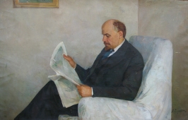  Ленин в кресле читает  128-195 см. холст масло 1960е  