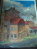Дома на Песковой 70-52 см., картон, темпера 1988 год 