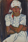 Портрет голубоглазой девочки  73-49,5 см.  картон масло 1970е 
