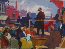 Ленин с крестьянами  35-48 см. картон масло  1970е 