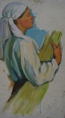 Портрет девушки  80-44 см. картон масло 1960е 