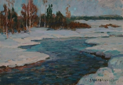 Холодная река  27,5-39 см. картон масло 1973г 