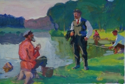  Ленин на озере  26,5-38,5 см. картон гуашь  1970е 