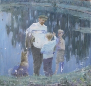 Ленин с детьми у озера 150-160 холст, масло