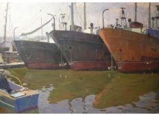  Морской порт 50-70 см. холст масло 1970е 