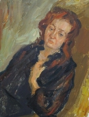  Портрет женщины в чорном  29,5-22,5 см.  картон масло 1970е