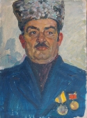 Портрет героя фронта и труда  36-26 см.  картон масло 1970е 