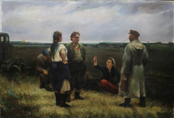 Ратников А.М. На поле 75-110 см. холст, масло  1950 год