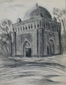 Мечеть 50-40 см. бумага графит  1970е 