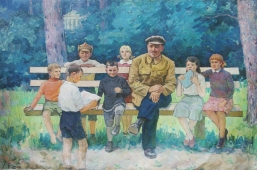 Ленин с детьми  130-200 см. холст, масло 1960-е г.