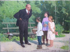 Встреча с Лениным в парке  120-160 см. холст масло 1970г. 