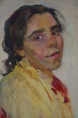  Портрет девушки на сером фоне  35-23,5 см.  картон масло 1970е 