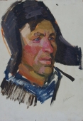 Портрет мужчины в шапке  50-35 см.  картон масло 1960е 