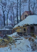 Зимний пейзаж 50-35 см. картон масло  1970е