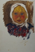 Портрет девочки в белом платке   50-35 см. картон масло  1960е.