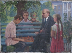 Ленин общается с детьми  120-160см. холст масло 1971 е.