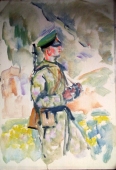 Солдат на заставе 50-35 см., картон, масло 1973  