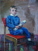  Портрет  мальчика на красном стуле  54-72 см. холст масло 1960е