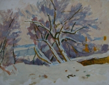 Зимний день  40-50 см. картон масло 1970е 