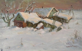 Зима. Снег на крыше. 58-39 см., холст, масло 1980 