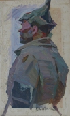Портрет красноармейца  59-38 см. картон масло 1970е 