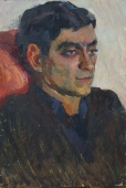 . Портрет мужчины в коричневом пиджаке  30,5-21 см.  картон масло 1970е 