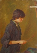  Портрет молодого художника  49,5-35 см.  картон масло 1970е 