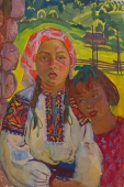 Родные сестрички   68-45 см. холст масло 1950е.