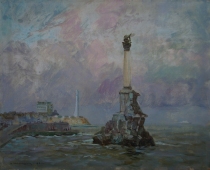 Памятник затопленным кораблям. г.Севастополь 40-50 холст, масло 1987г.