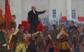 Ленин с народом  25-40 см. картон масло  1970е 