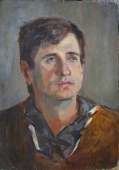  Портрет мужчины в коричневом полувере  49,5-35 см.  картон масло 1970е 
