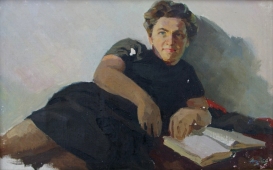 Девушка лежа читает книгу 35-55 см. холст масло 1960г 