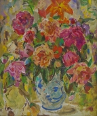 Натюрморт цветов в вазе 40,5-50 см. холст масло 1970е