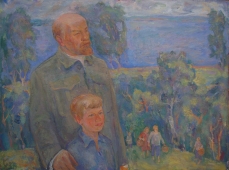 Ленин в лесу с детьми 70-80 оргалит, темпера 1977г.