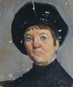  Портрет женщины в шляпе  20-17 см.  картон масло 1969г 