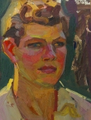  Портрет краснощекого юноши  33,5-25 см.  картон масло 1960е 