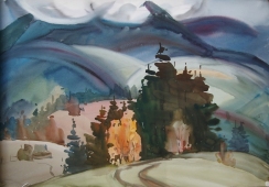 Лес и горы 44-64см.  бумага акварель 1980е 