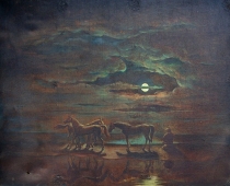 Лошади  при луне 105-129 холст, масло