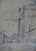 Заводские трубы 40,5-29 см. бумага графит 1961г