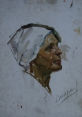  Портрет женщины белый фон 49-34,5 см.  картон масло  