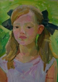 Портрет девочки с бантиками 41-31 см. холст масло 1970е