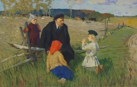  Ленин шутит с детьми  89-139 см. холст масло 1960г 
