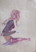 Портрет девушки под покрывалом 50-36 см., бумага, авторская техника1970-е.