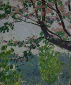Деревья в цвету  50-41см. картон масло 1970е 